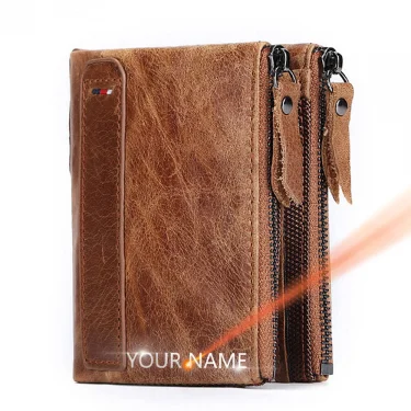 Leather Men Wallets Name Customized 100% Genuine Cow Leather Short Card Holder Leather Men Purse High Quality Male Wallet 1