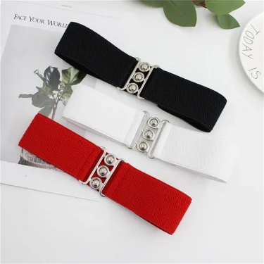 Women's Elastic Pair Buckle Belt Elastic Wide Belt Cummerbund Strap Belt Waist Decorative Waistband For Dresses Solid Color 1