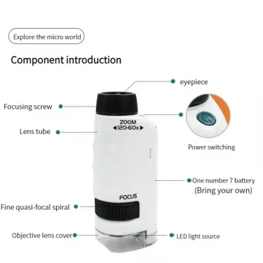 Pocket Microscope Kids Science Toy Kit 60-120x Educational Mini Handheld Microscope with LED Light Outdoor Children Stem Toy 6