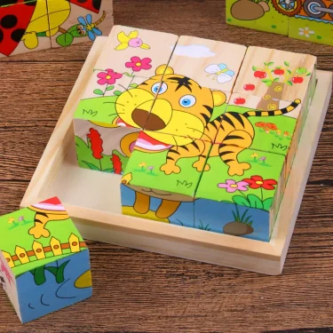 Wooden Six Sided 3D Cube Jigsaw Puzzles Children Kids Toys Animal Fruit Traffic Cognize Early Learning Educational Toys Fun Game 5