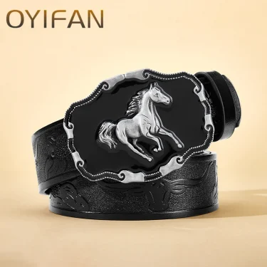 OYIFAN Western Belt Cowboy Leather Belt Men Waist Strap Bull Decoration Floral Engraved for Jeans Cowgirl belt 1