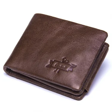 CONTACT'S Genuine Crazy Horse Leather Men Wallets Vintage Trifold Wallet Zip Coin Pocket Purse Cowhide Leather Wallet For Mens 2