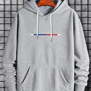 Men's autumn and winter casual fashion loose plus plus size Paris letter printed sports plus fleece hooded sweatshirt jacket 3