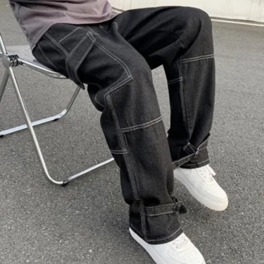 Men Wide Leg Jeans Hip Hop Casual Men's Straight Baggy Denim Pants Streetwear Skateboard Pant Neutral Trousers Plus Size S-5XL 2