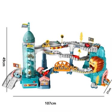 Lion Theme Car Track For Children Diecasts Holiday Gifts Birthday Hot Wheels Kids Educational Race Toys Racing Rail Cars 6
