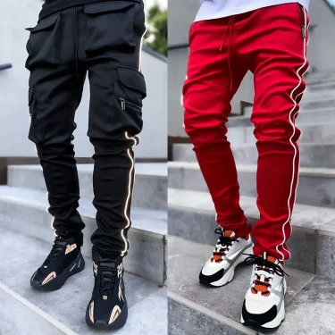 Spring and Autumn Workwear Pants Men's Fashion Brand Elastic Multi-Bag Reflective Straight Sports Fitness Casual Trousers 2