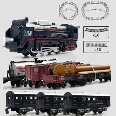 Classical Railway Freight Train Toy Electric Christmas Train Track Set with Light Tracks Model Toys for Kids Gift Children 2
