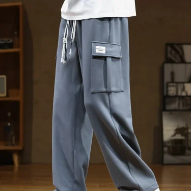 Spring Autumn Multi-Pockets Sweatpants Men Drawstring Waist Sportswear Casual Track Pants Plus Size Loose Straight Trousers 8XL 4
