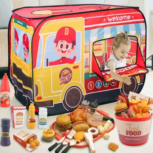 Children Kitchen Girl Toys Simulation Make Hamburger Pizza Fries Pretend Play Food Cooking Cutting Game Party Activity Game Toys