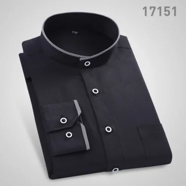 Stand-up Collar Button Shirts for Men Long Sleeve Party Chinese Style Neck Business Casual Slim Fit Long Sleeve Shirts for Men 2
