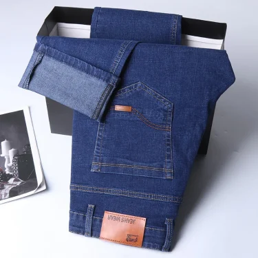New Men Comfortable Soft Business Fashion Straight Casual Denim Trousers Male Brand Clothing Light Luxury Stretch Slim Fit Pants 5