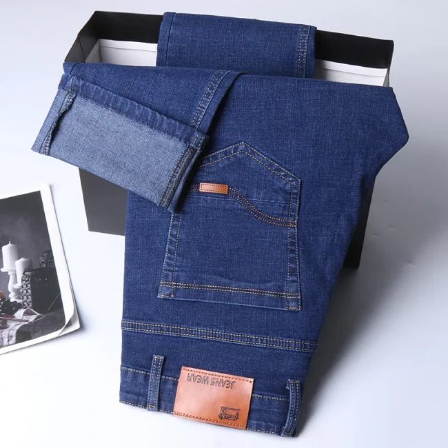 New Men Comfortable Soft Business Fashion Straight Casual Denim Trousers Male Brand Clothing Light Luxury Stretch Slim Fit Pants 5