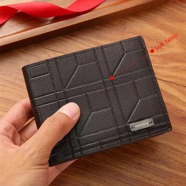 New Brand Men'S Wallet Men'S Short Wallet Youth Fashion Plaid Horizontal Soft Leather Wallet Large Capacity Multi Card Wallet 3