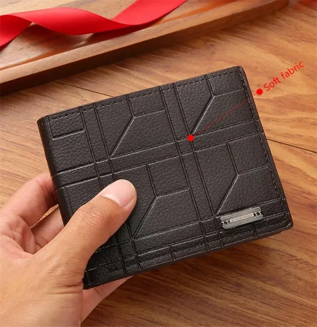New Brand Men'S Wallet Men'S Short Wallet Youth Fashion Plaid Horizontal Soft Leather Wallet Large Capacity Multi Card Wallet 3