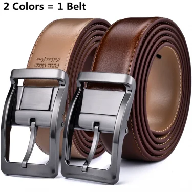 1Pcs Men's Reversible Classic Dress Belt Leather Rotating Buckle Two In One 1