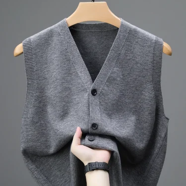 Sweaters Vests for Men Fashion Luxury Single Breasted Pullover Autumn Sleeveless Men Work Sweater Knitted Male Waistcoat Jumper 5