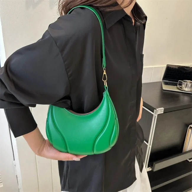 Retro Solid Color Shoulder Bags For Women Simple Leather Handbags Ladies Underarm Bags 3