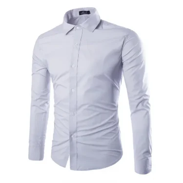 Casual Summer Shirt Men Solid Long Sleeved Shirts Business Slim Fit Male Black White Social Shirts Camisa Masculina Tops 6