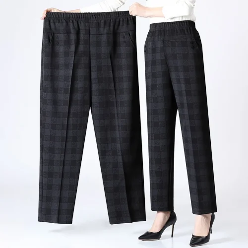 6XL 7XL 8XL Middle-aged Elderly Women's Trousers Spring Autumn Elastic High Waist Straight Pants Mother Winter Warm Fleece Pants 1