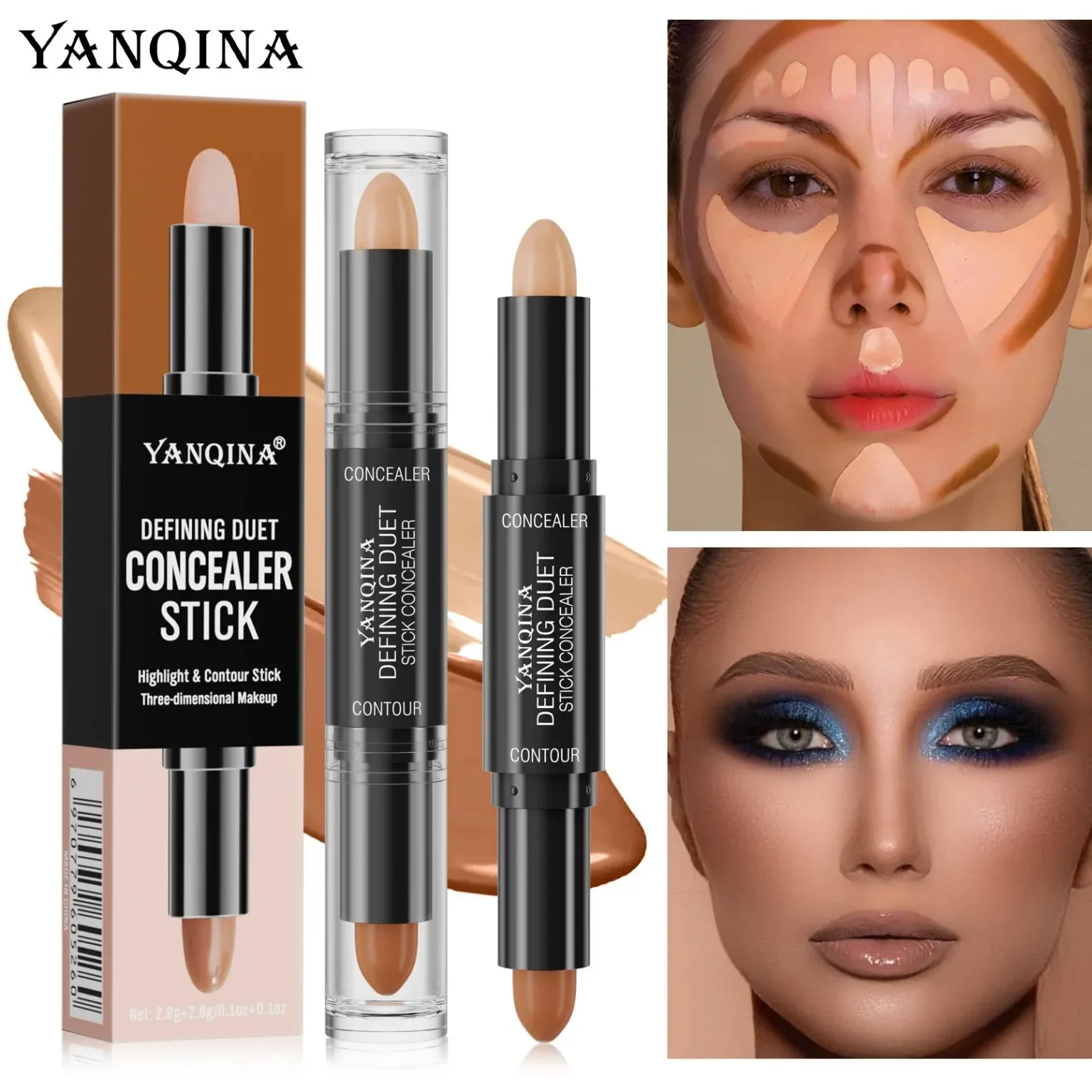 Contour Stick Duo, Double-Ended Highlight and Shadow Cream, Waterproof Full Coverage Concealer, Natural Finish Makeup for All Sk 2