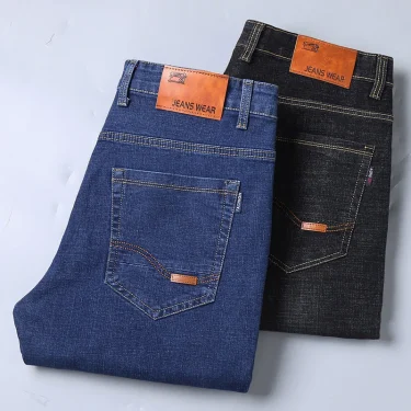 New Men Comfortable Soft Business Fashion Straight Casual Denim Trousers Male Brand Clothing Light Luxury Stretch Slim Fit Pants 4