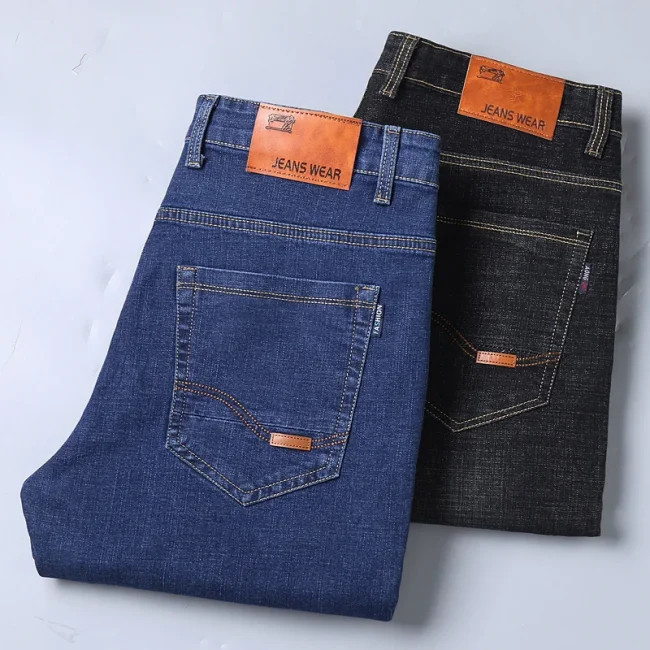 New Men Comfortable Soft Business Fashion Straight Casual Denim Trousers Male Brand Clothing Light Luxury Stretch Slim Fit Pants 4