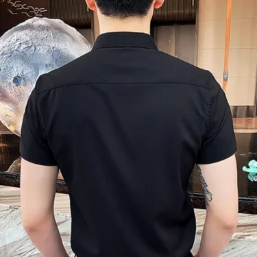 Black Man Tops Plain Shirts And Blouses For Men Short Sleeve Clothing With Collar Luxury Social Aesthetic Designer Original Cool 5