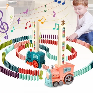 Domino Train for kids Automatic Laying Electric Car Colorful Dominoes Set Brick Blocks Kits Games Educational Toys Girl Boy Gift 2
