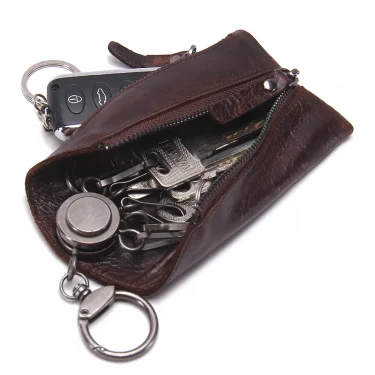 100% Genuine Leather Key Wallet Men Car Key Holder Zipper Keys Case Top Quality Male Man Housekeeper Keys Organizer 3