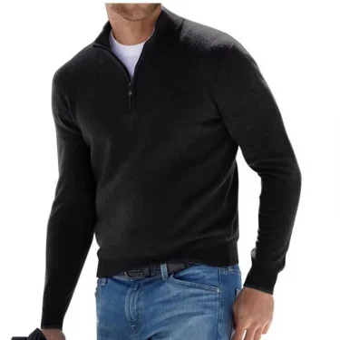 Autumn Men's Sweatwear Warm Pullover Solid Color Half Zipper Casual Sweater Slim V-neck Long Sleeve Men's Sweatshirts Winter Top 2