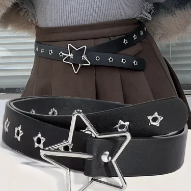 Star Eye Rivet Belt Goth Style Double Pin Buckle Man/woman Fashion Casual Punk Style Pu Leather Waistband for Jeans Y2K Belt 1