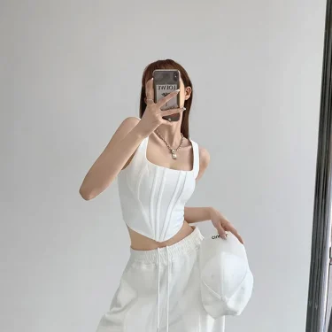 Summer Crop Tops Sexy Square Neck Tight Backless Short Top Sleeveless Tank Tops Women Casual Solid Color Basic Camisole 2