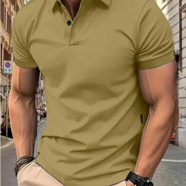 Men's short sleeve Solid color short sleeve daily casual lapel casual short sleeve button down T-shirt casual top for men 1