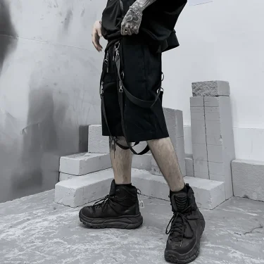 Men summer ribbons hip hop cargo shorts casual streetwear shorts mens harajuku punk short pants bermuda homme 4