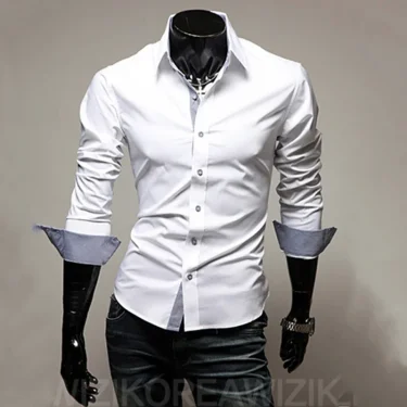 Mens Casual Shirts Single Breasted Mens Slim Fit Dress Long Sleeve Shirts Soild Male Social Shirts Designer Chemise Homme 3