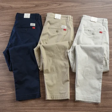 Summer New American Retro Thin Micro Elasticity Casual Pants Men's Simple 97% Cotton Slim CHINO Business Straight Trousers 2