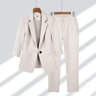 Women Summer New Casual Blazers Jacket Two Piece Suit Korean Elegant Slim Suit Pants Matching Set Female Professional Wear 2