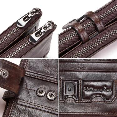 Men Clutch Wallet Genuine Leather Long Wallet Hasp Card Holder Vintage Male Zipper Coin Purse Money Bag Portemonnee 6