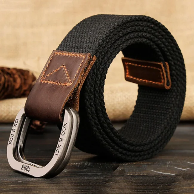 MEDYLA Belts For Men Double buckle Striped Adult Casual Men Knitted Belt Man Canvas Lengthen Strap 2