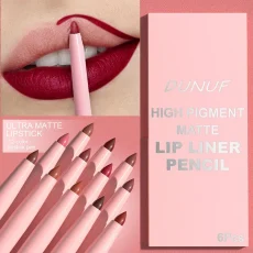 6PC Velvet Matte Lipstick Pen Nude Brown Lip Liner Pencil Kit Smooth Rose Red Pigment Waterproof Long Lasting Dye Cheek Lip Tint 4