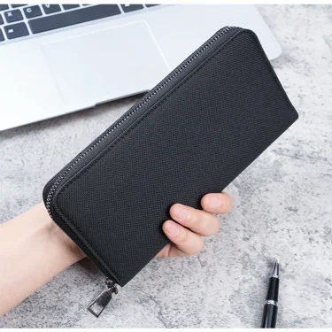 Men Long Wallet Large Capacity Multiple Card Slots Canvas Zippered Purse Business Handbag Card Holder Wallet Coin Bag 1