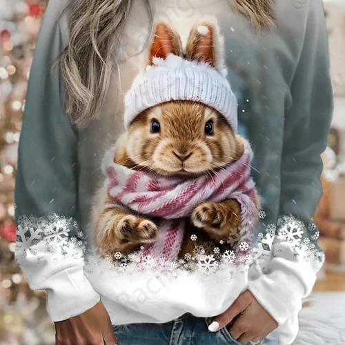 Lovely Rabbit 3d Print Hoodie Women Fashion O-neck Graphic Hoodies Women Sweats Animal Coat Girl Clothes Sports Sweatshirt Girl 3