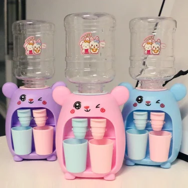 Mini Children Dual Water Dispenser Toy with Cute Pink Blue Cold/Warm Water Juice Milk Drinking Fountain Simulation Kitchen Toys 6