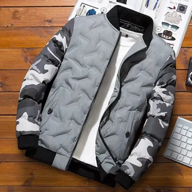 Men Winter Baseball Jacket Camouflage Patchwork Cotton Coats Slim Fit College Warm Jackets Men's Stand Collar Outwear Coat 1