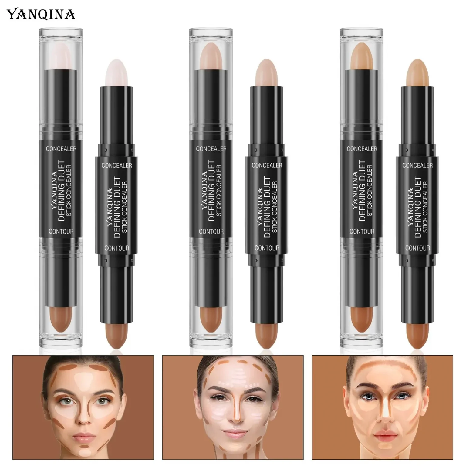Contour Stick Duo, Double-Ended Highlight and Shadow Cream, Waterproof Full Coverage Concealer, Natural Finish Makeup for All Sk 6