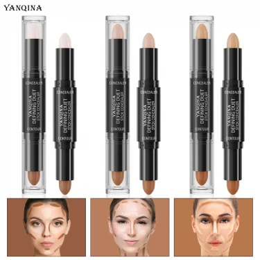 Contour Stick Duo, Double-Ended Highlight and Shadow Cream, Waterproof Full Coverage Concealer, Natural Finish Makeup for All Sk 6