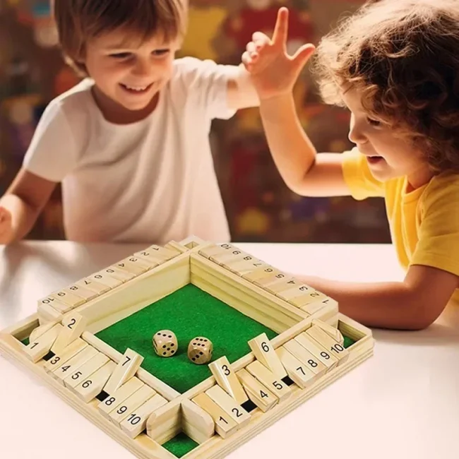 Wooden Dice Board Game Shut The Box for 4 Players Flaps & Dices Game Parent-children Interaction Family Entertainment 3