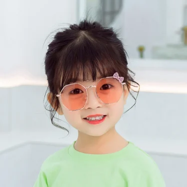 Trendy Fashion Boys and Girls Bow Metal Sunglasses B010 Polygon Trend Children's Sun Glasses Kids Outdoor UV400 Eyewear 3