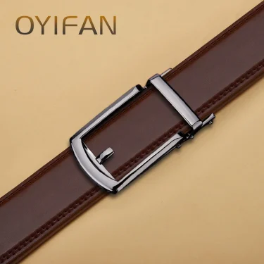 OYIFAN Men's Automatic Belt Brown Ratchet Belt 115cm-145cm Size Fashion Men Genuine Leather Belt Men's Gift 4