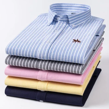 Quality 100% Cotton Oxford Shirt For Mens Long Sleeve Casual Business Regular-Fit Formal Dress Shirts Social Blouse Male Clothes 2